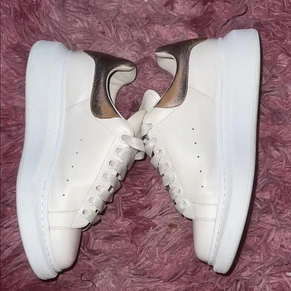 Alexander McQueen White and Gold Platform Sneakers